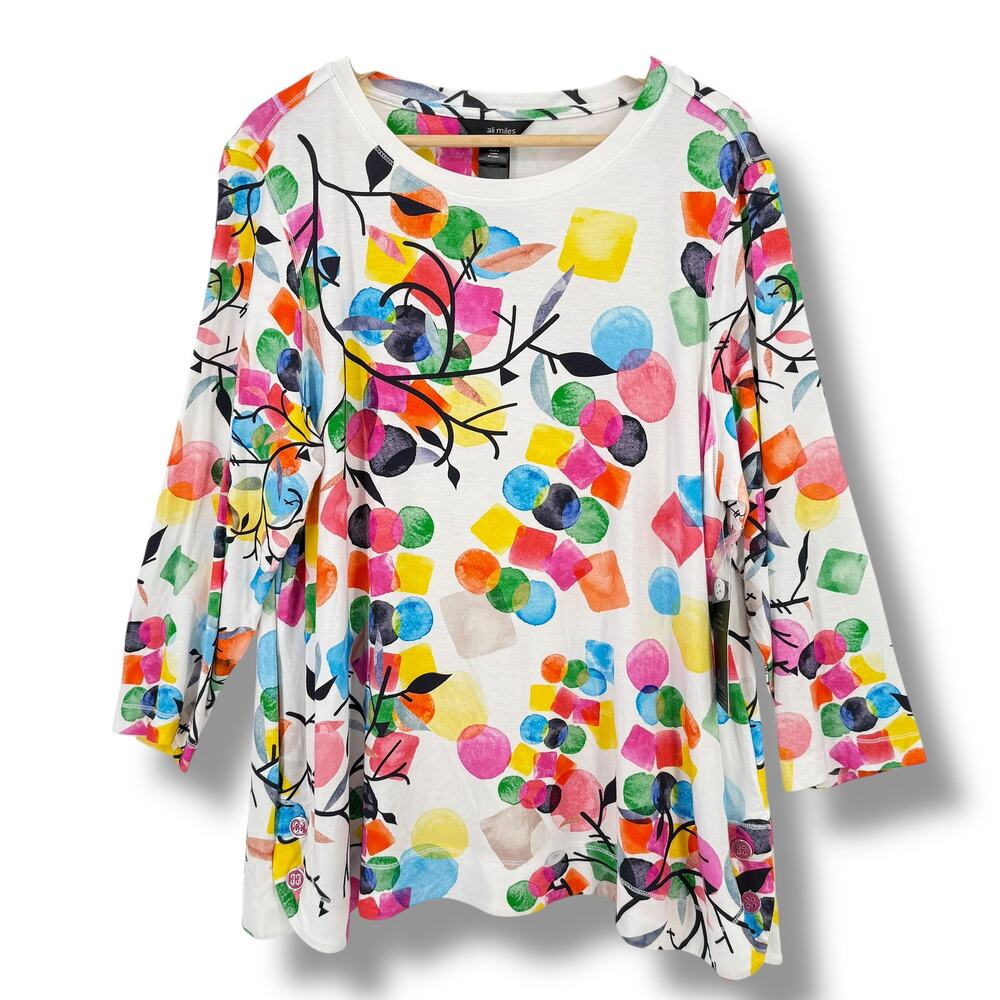 Ali Miles Abstract Art Print Tunic Top Shirt Plus Size 0X 3/4 Sleeve Rayon